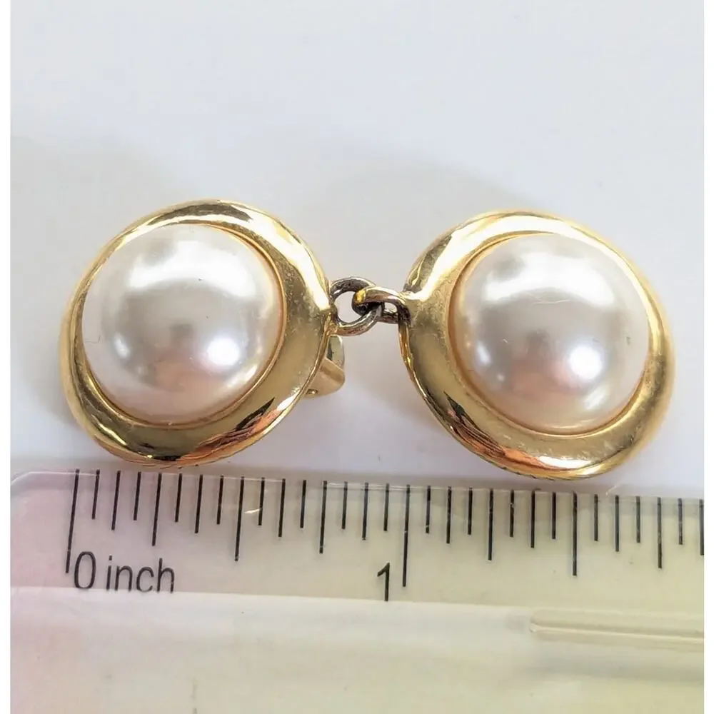 Vintage KJL Kenneth Jay Lane Gold Tone Faux Pearl Dangle SINGLE Clip On Earring - Picture 4 of 4